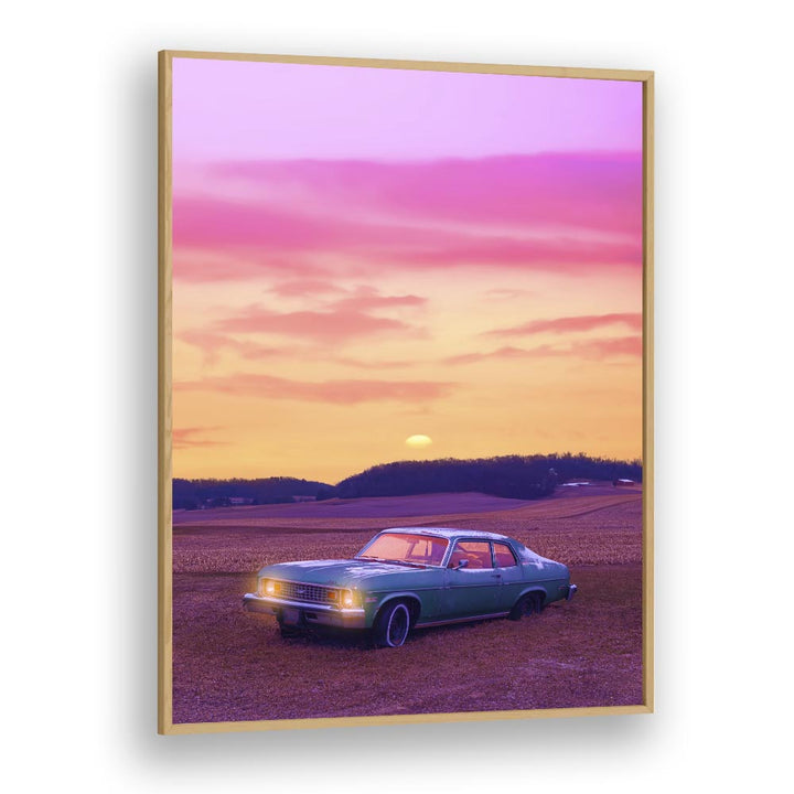 Experience tranquility with "SERENE VIEW, SURREAL ART PRINTS" by Ritvik Takkar, framed in elegant oak.