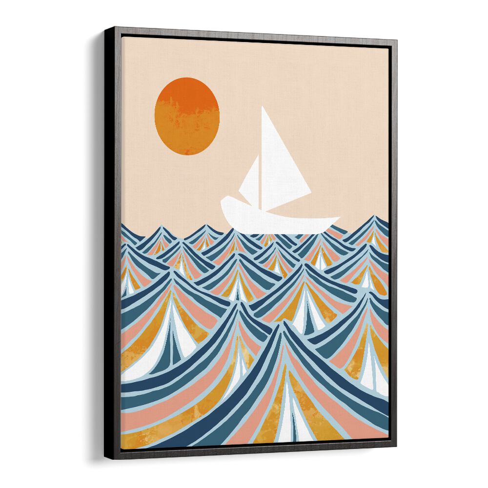 Bright landscape painting "Set Sail" by Uma Gokhale, featuring a sailboat on vibrant waves. Perfect for art lovers.