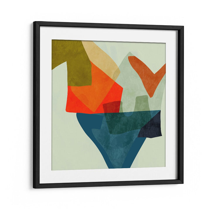 Abstract art piece "SHAPES AND LINES V KOPIE, ABSTRACT PAINTINGS" by Ana Rut Bre in a stylish black frame.