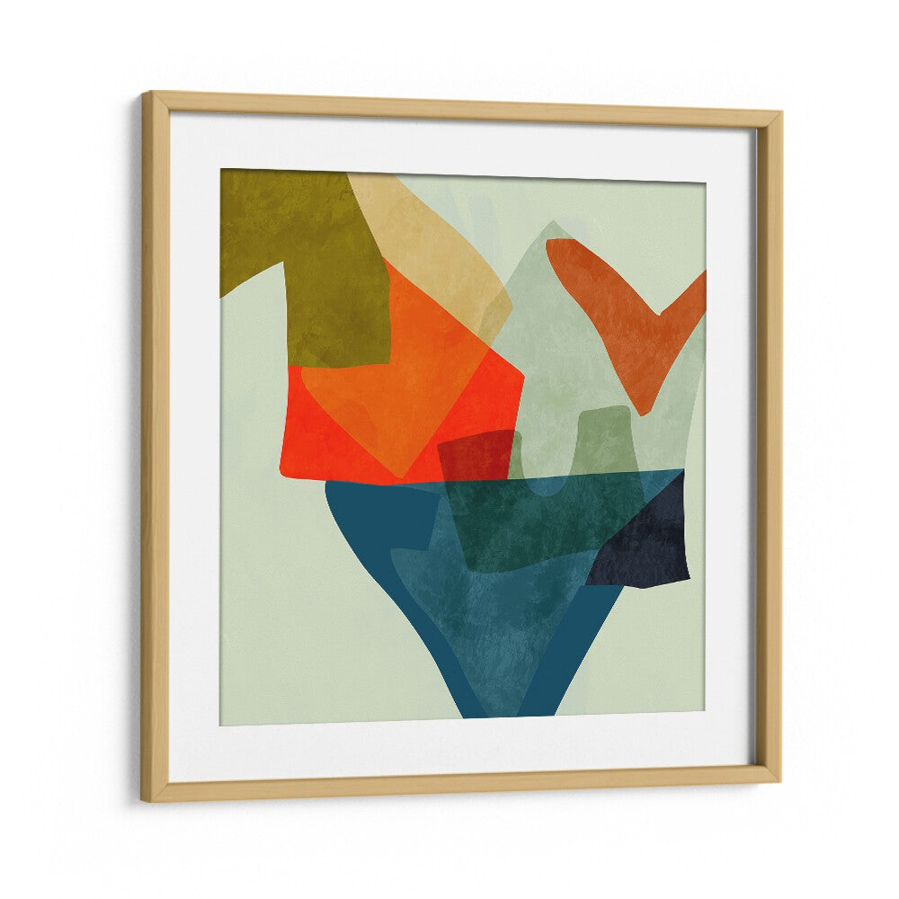 Bright and colorful abstract art piece, "SHAPES AND LINES V KOPIE , ABSTRACT PAINTINGS," by Ana Rut Bre, framed elegantly.