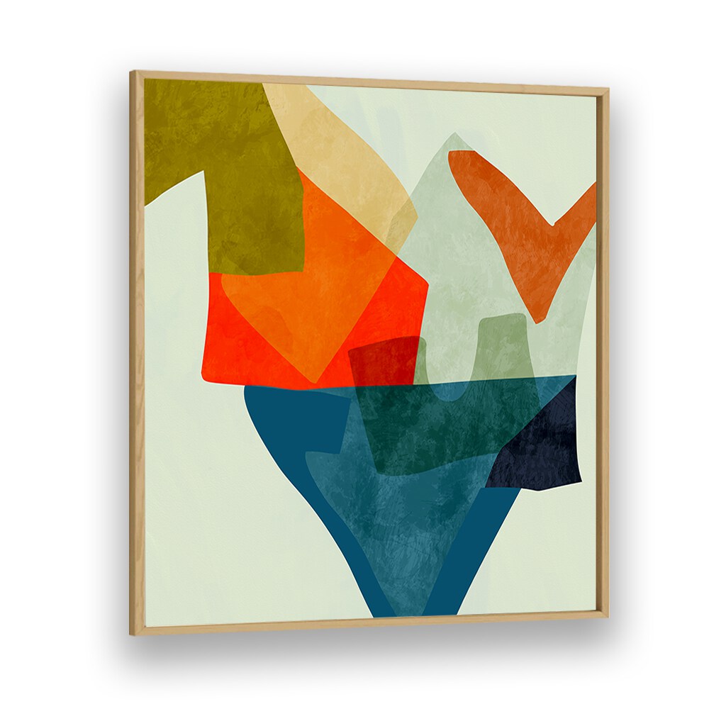 Bright and colorful SHAPES AND LINES V KOPIE, ABSTRACT PAINTINGS by Ana Rut Bre in oak wood frame, perfect for wall decor.