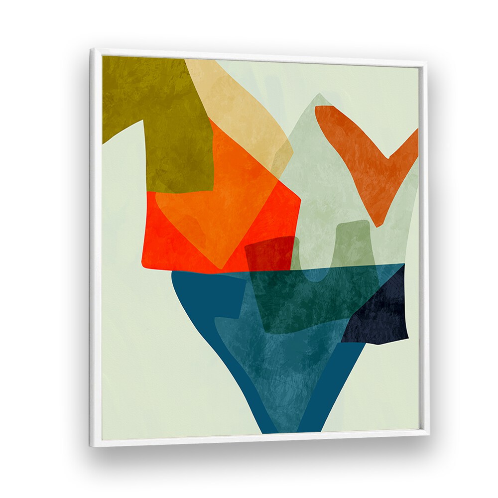 Colorful abstract shapes in a white frame, showcasing SHAPES AND LINES V KOPIE, ABSTRACT PAINTINGS by Ana Rut Bre.