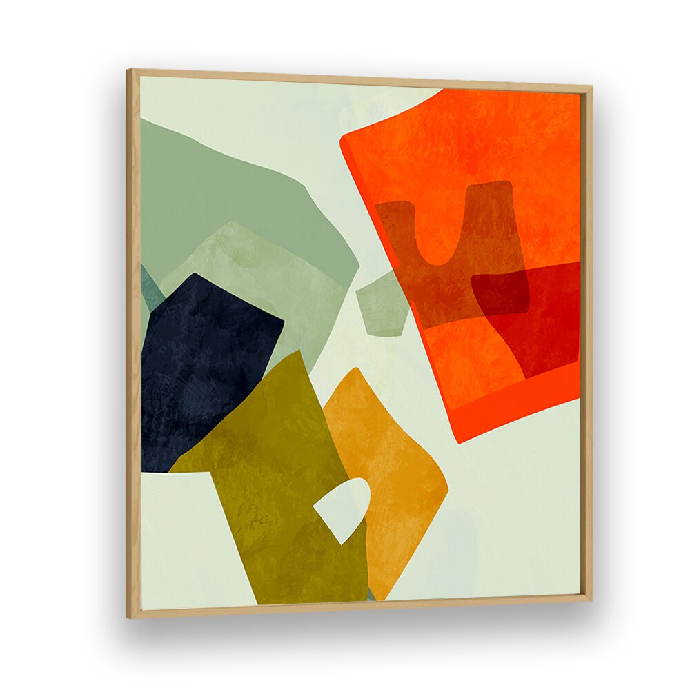 SHAPES AND LINES VI, ABSTRACT PAINTINGS by Ana Rut Bre features vibrant colors in a stylish oak frame.