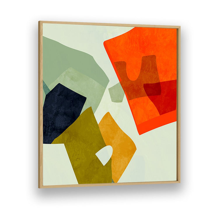 SHAPES AND LINES VI, ABSTRACT PAINTINGS by Ana Rut Bre features vibrant colors in a stylish oak frame.