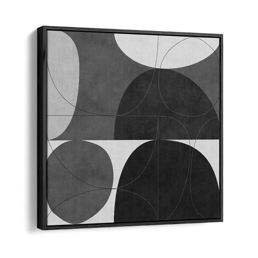 Modern abstract painting "SHAPES BW I," by Ana Rut Bre, features elegant black and white geometric forms.