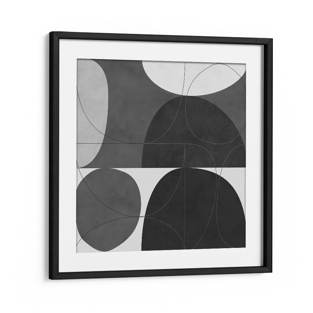 Elegant black and white abstract painting, "SHAPES BW I," by Ana Rut Bre, perfect for modern decor.