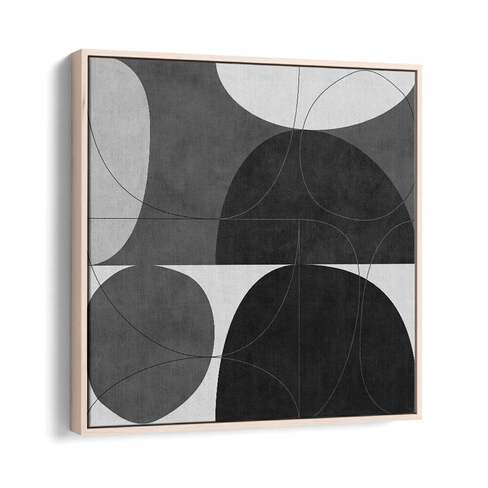 Elegant SHAPES BW I, ABSTRACT PAINTINGS by Ana Rut Bre, featuring modern art in a stylish oak wood frame.