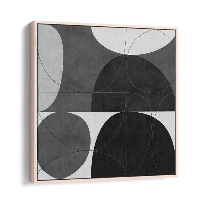 Elegant SHAPES BW I, ABSTRACT PAINTINGS by Ana Rut Bre, featuring modern art in a stylish oak wood frame.