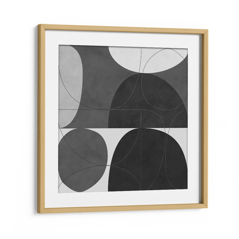 Elegant SHAPES BW I, ABSTRACT PAINTINGS by Ana Rut Bre, framed in oak, perfect for modern artistic expression.