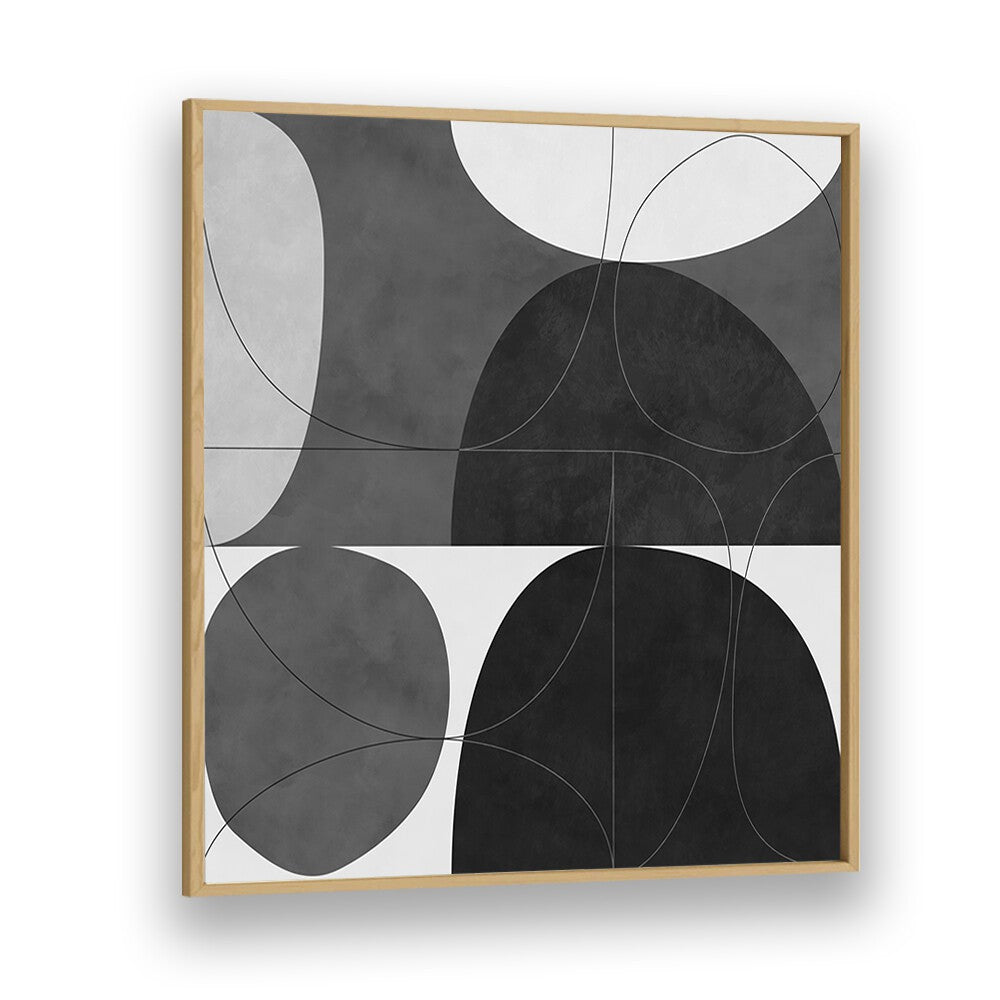 Elegant SHAPES BW I, ABSTRACT PAINTINGS by Ana Rut Bre in a light oak frame, perfect for modern spaces.