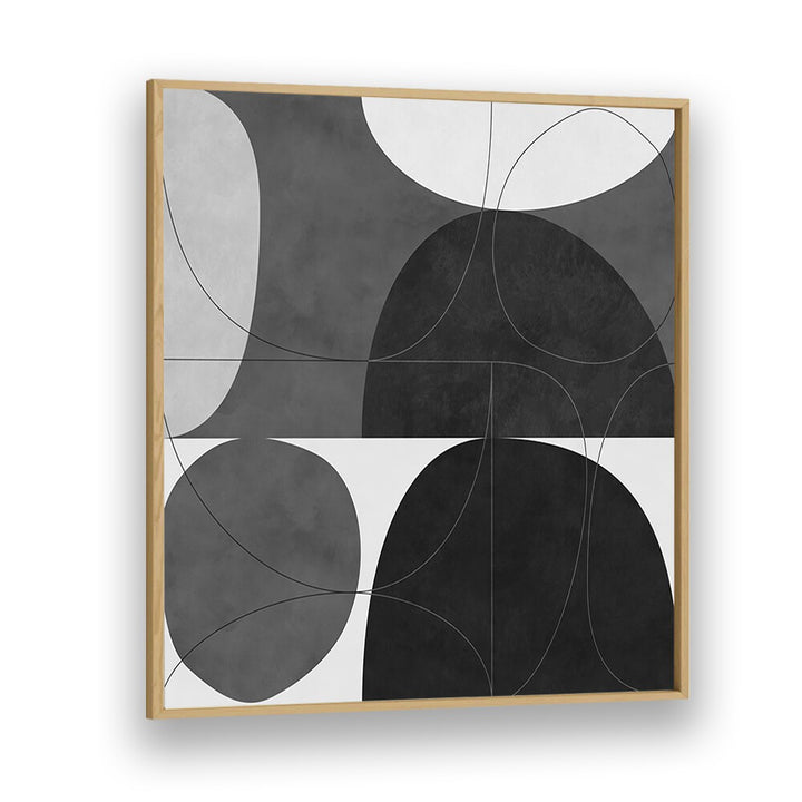 Elegant SHAPES BW I, ABSTRACT PAINTINGS by Ana Rut Bre in a light oak frame, perfect for modern spaces.