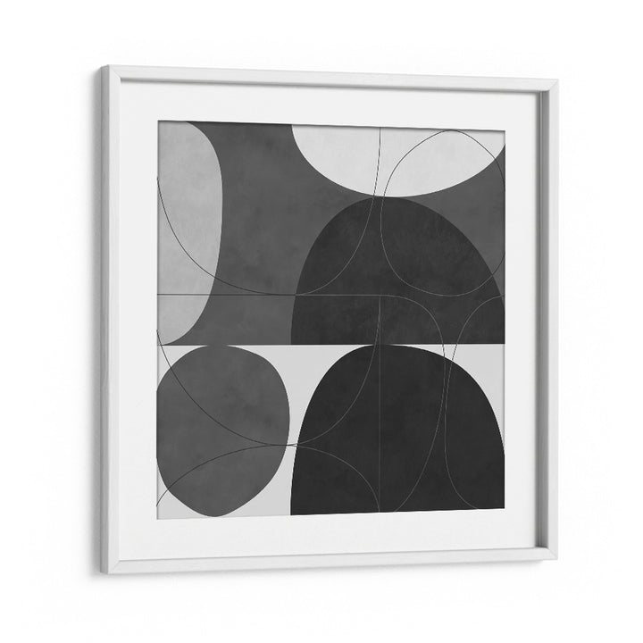 Modern abstract painting "SHAPES BW I" by Ana Rut Bre in a white frame, ideal for elevating your space.