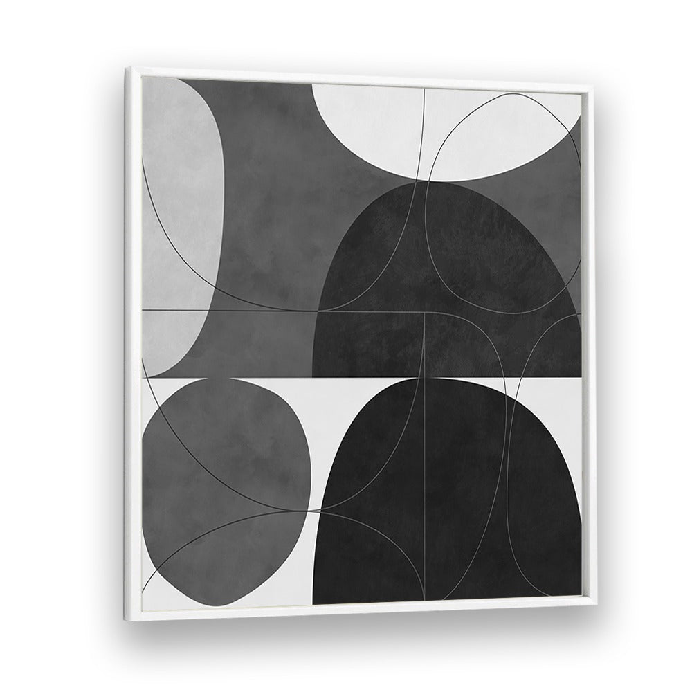Elegant SHAPES BW I, ABSTRACT PAINTINGS by Ana Rut Bre, showcasing modern black and white design in a white frame.