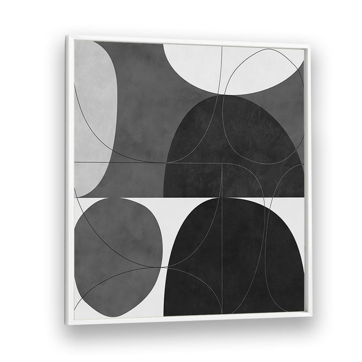 Elegant SHAPES BW I, ABSTRACT PAINTINGS by Ana Rut Bre, showcasing modern black and white design in a white frame.