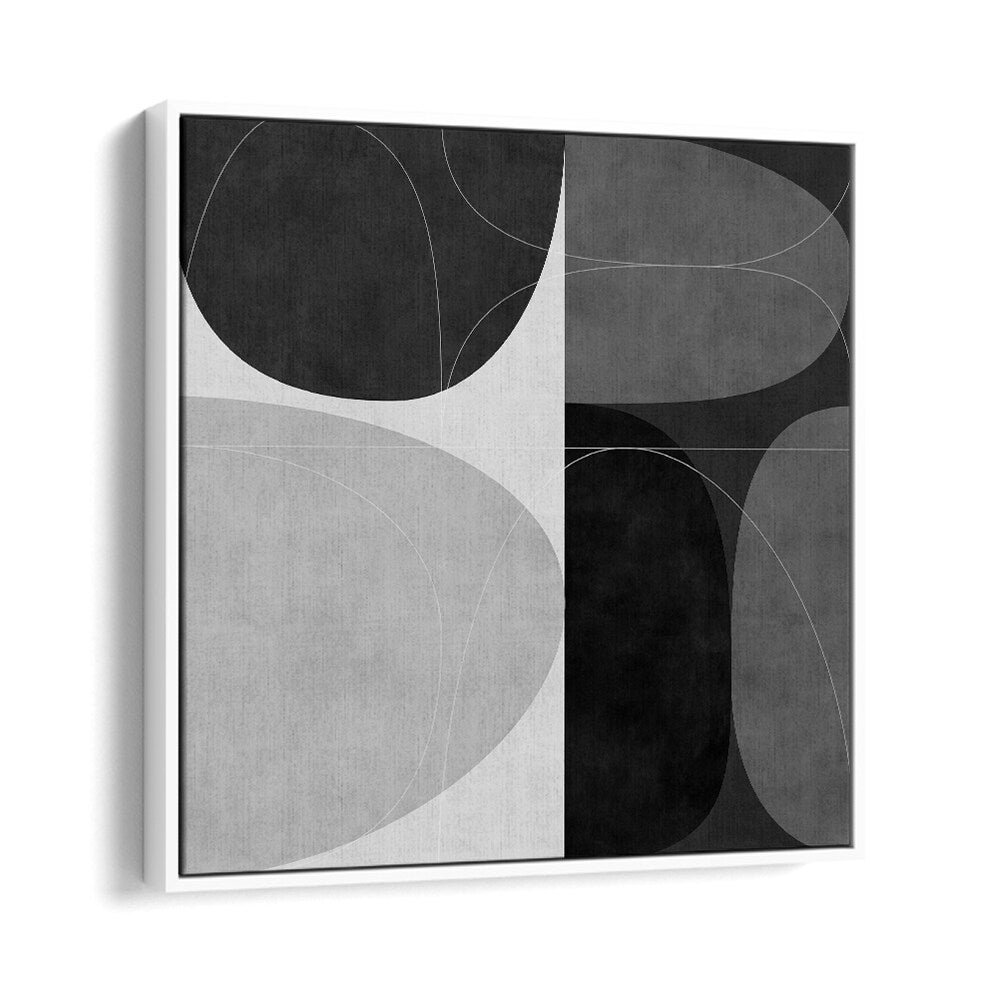 Elegant SHAPES BW II, ABSTRACT PAINTINGS by Ana Rut Bre, showcasing modern sophistication in a white floater frame.