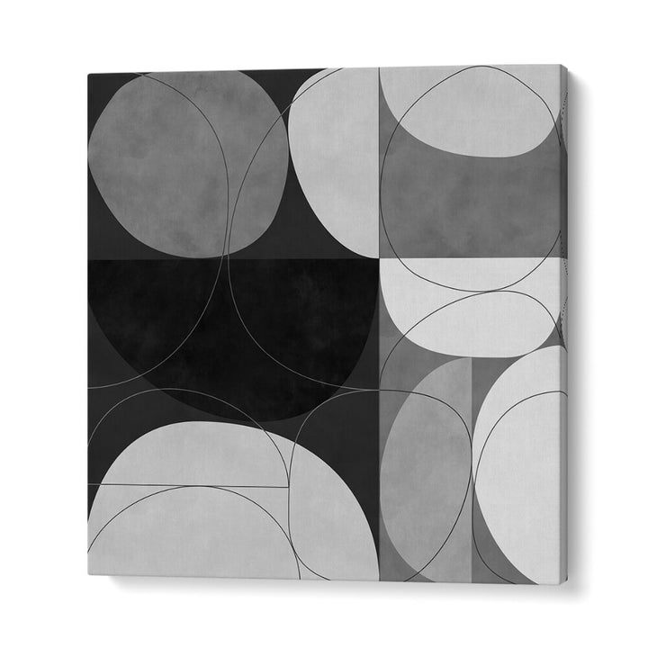 SHAPES BW III, ABSTRACT PAINTINGS by Ana Rut Bre features bold geometric designs in striking black and white hues.
