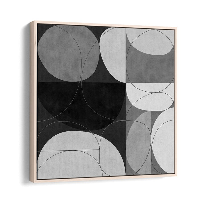 Modern SHAPES BW III, ABSTRACT PAINTINGS by Ana Rut Bre, framed in oak, showcasing captivating black and white design.