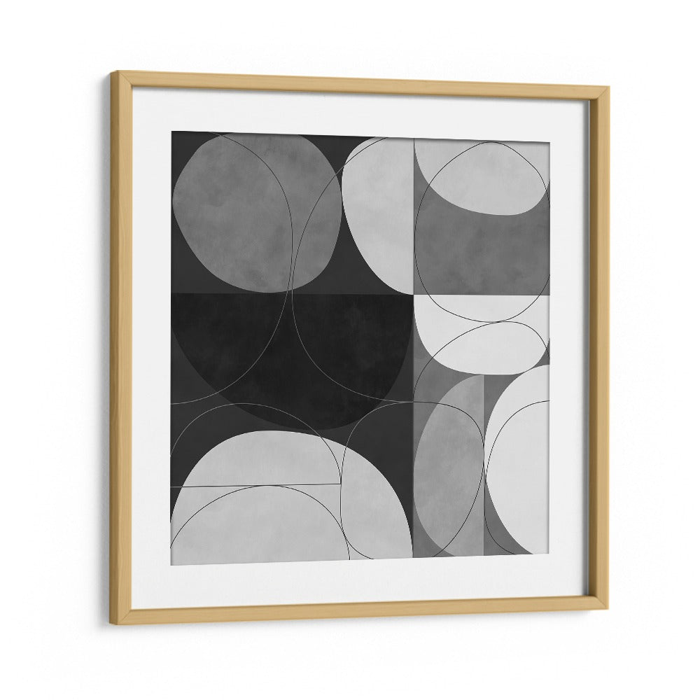 Stylish SHAPES BW III, ABSTRACT PAINTINGS by Ana Rut Bre in elegant oak frame, perfect for modern decor.