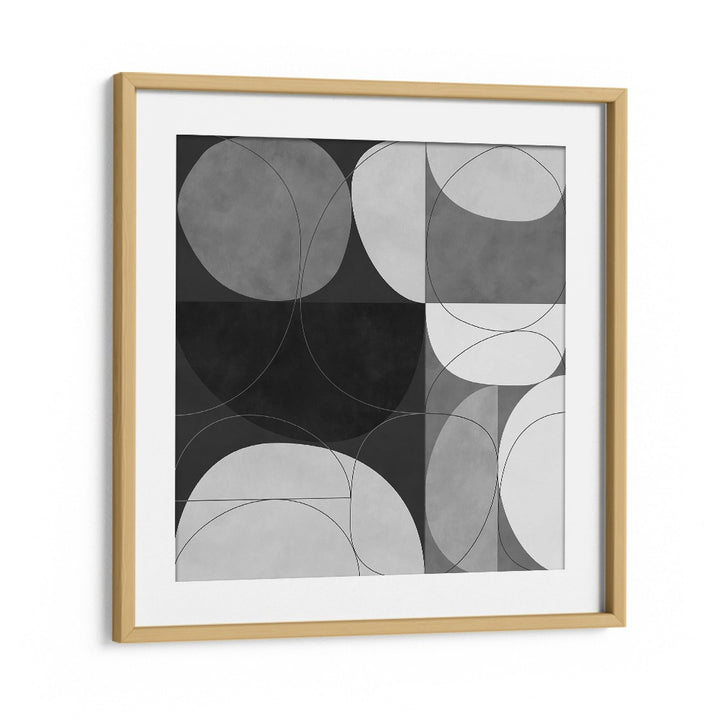 Stylish SHAPES BW III, ABSTRACT PAINTINGS by Ana Rut Bre in elegant oak frame, perfect for modern decor.