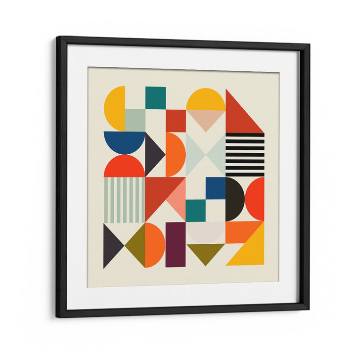 Colorful geometric design of SHAPES MINIMAL, ABSTRACT PAINTINGS by Ana Rut Bre, elegantly framed for modern decor.