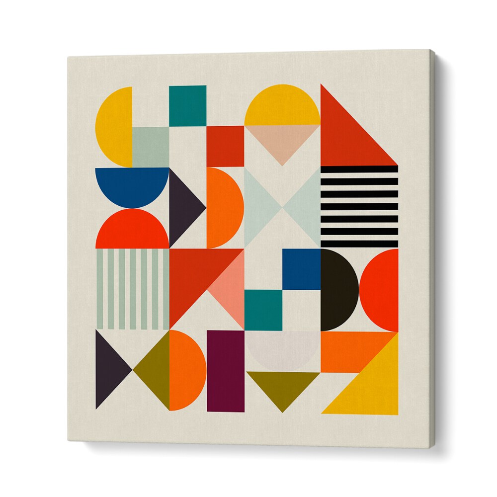 Colorful geometric forms in SHAPES MINIMAL, ABSTRACT PAINTINGS by Ana Rut Bre, showcasing modern artistic elegance.