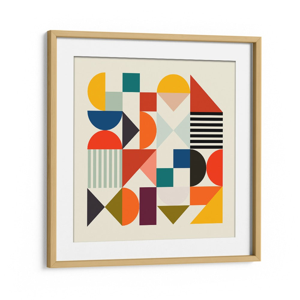 Captivating SHAPES MINIMAL, ABSTRACT PAINTINGS by Ana Rut Bre in an elegant oak frame, perfect for modern decor.