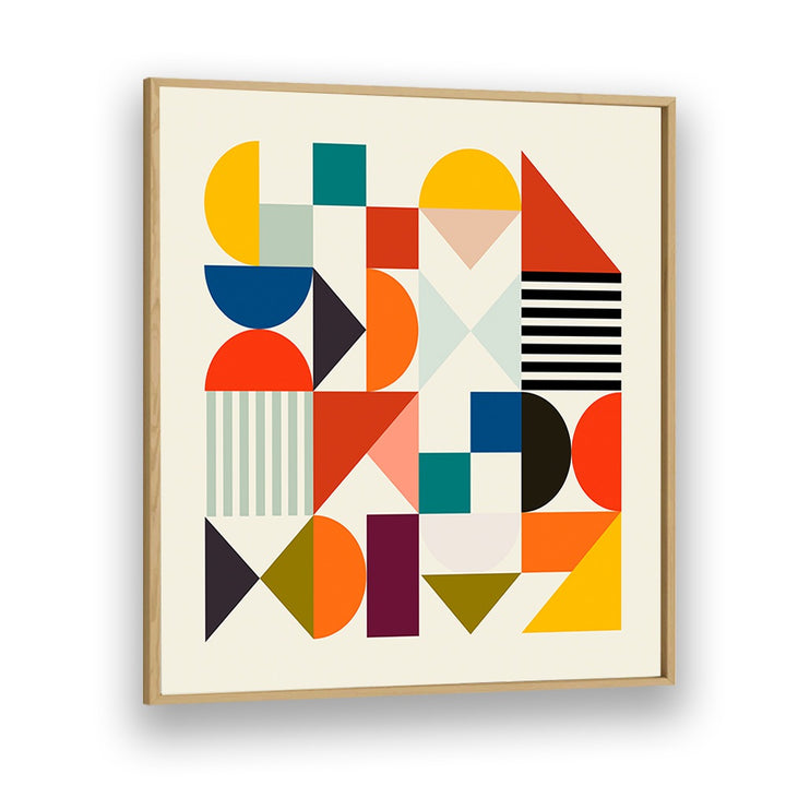 Bright and colorful SHAPES MINIMAL, ABSTRACT PAINTINGS by Ana Rut Bre, elegantly framed in oak wood for modern decor.