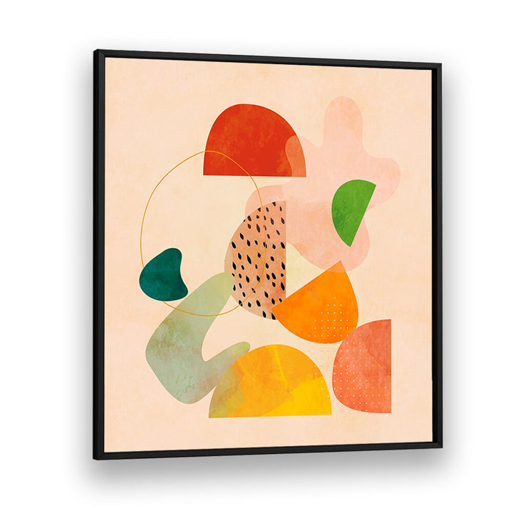 Colorful abstract design featuring SHAPES PLAY KOPIE I, ABSTRACT PAINTINGS by Ana Rut Bre in a sleek black frame.