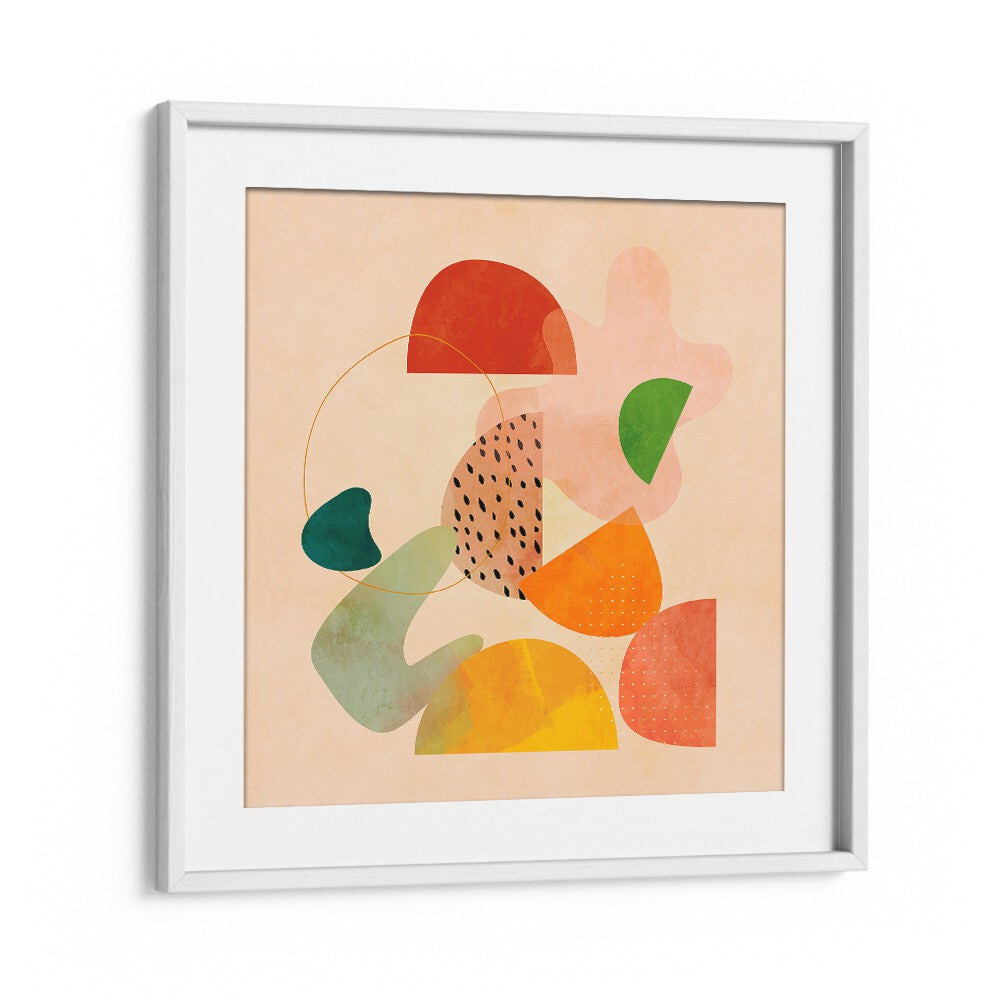 Shapes Play Kopie I, abstract paintings with vibrant colors in a white frame, perfect for enhancing any space.
