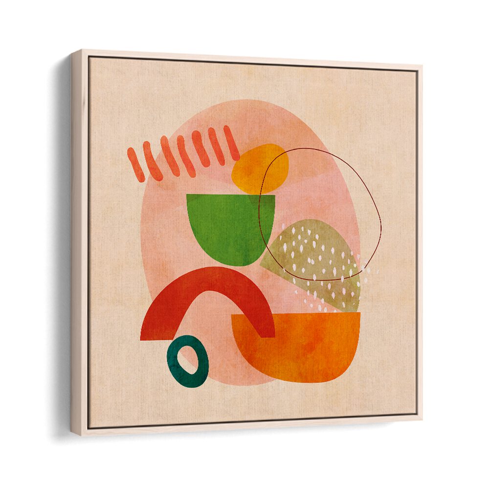 Vibrant SHAPES PLAY KOPIE III, ABSTRACT PAINTINGS by Ana Rut Bre, showcasing modern artistic expression in a floater frame.