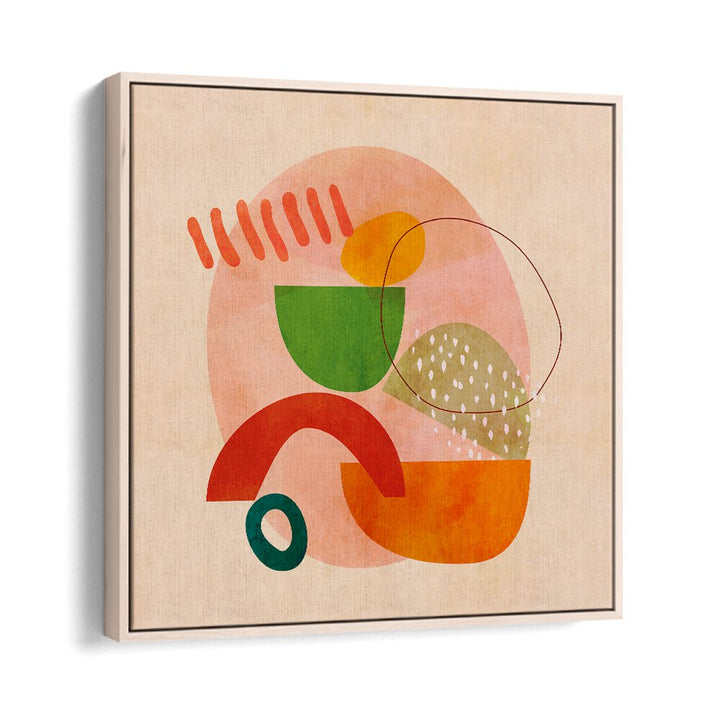 Vibrant SHAPES PLAY KOPIE III, ABSTRACT PAINTINGS by Ana Rut Bre, showcasing modern artistic expression in a floater frame.