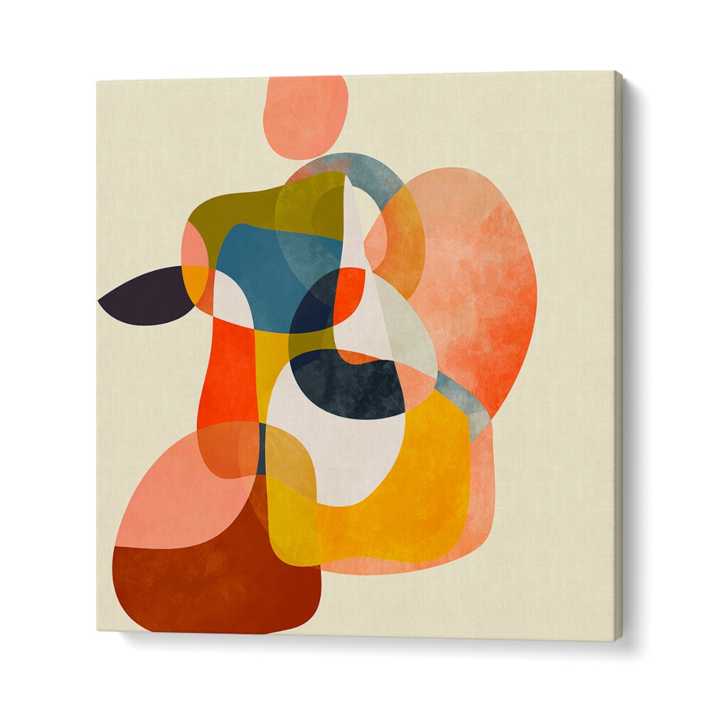 Colorful shapes intertwine in SHAPES VI, ABSTRACT PAINTINGS by Ana Rut Bre, enhancing any artistic space beautifully.