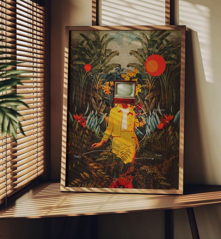 Surreal art print "She Came From The Wilderness" by Frank Moth, blending vibrant colors and dreamlike elements.