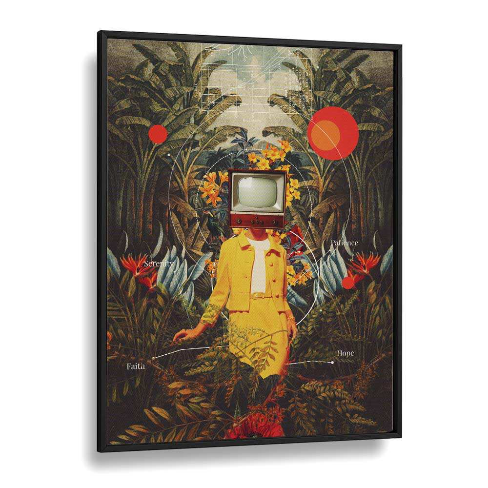 Surreal art print “She Came From The Wilderness” by Frank Moth, featuring vibrant colors and dreamlike imagery.