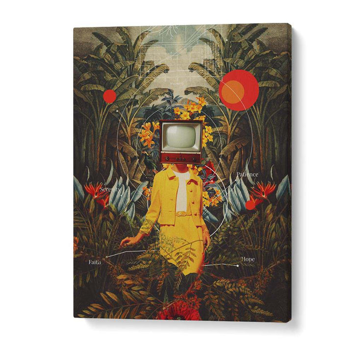 Surreal art print "She Came From The Wilderness" by Frank Moth, featuring vibrant colors and dreamlike imagery.