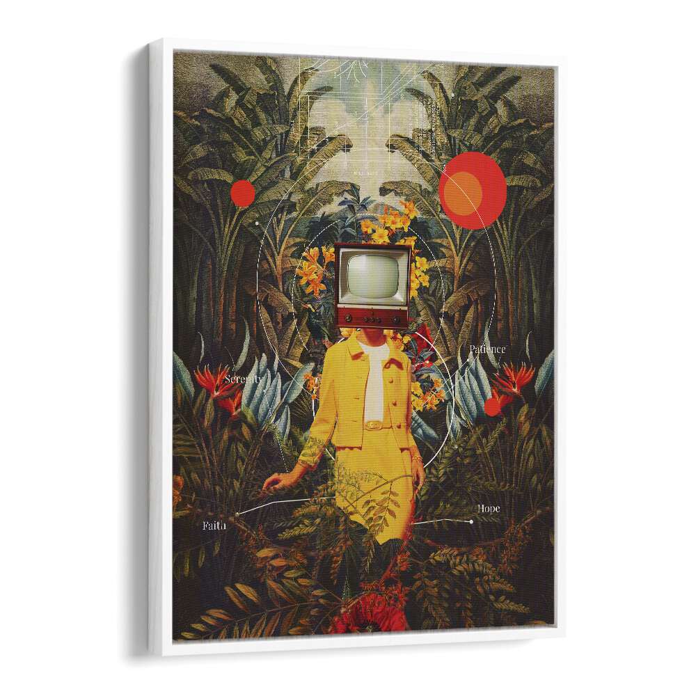 Surreal art print "She Came From The Wilderness" by Frank Moth, blending vibrant colors and dreamlike elements.
