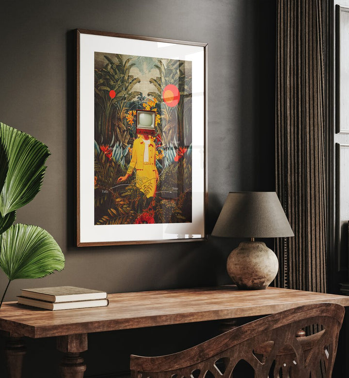 Vibrant "She Came From The Wilderness, Surreal Art Prints" by Frank Moth adds a dreamlike touch to any space.