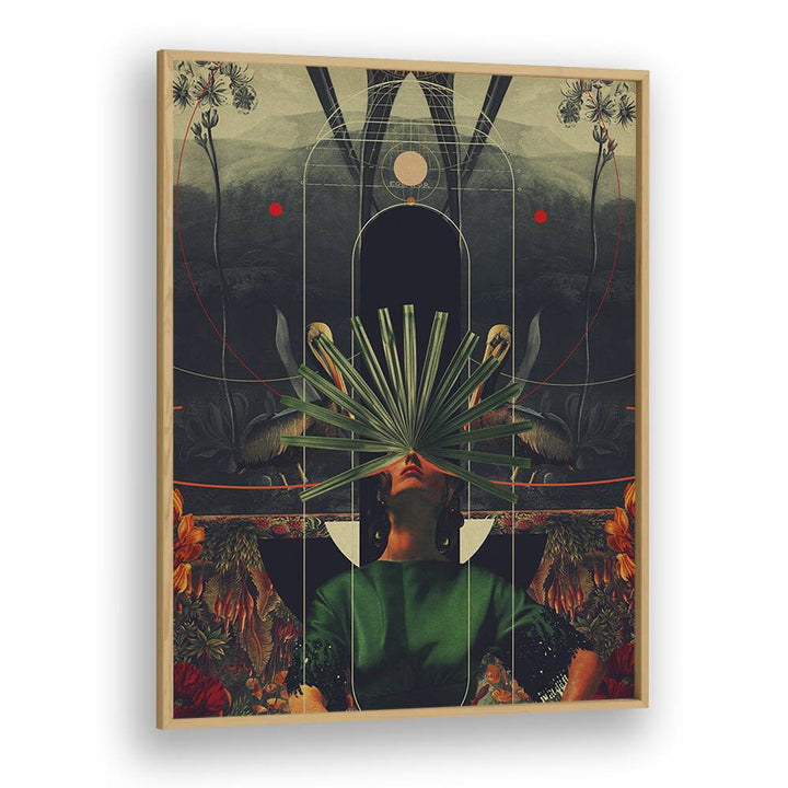 SHE SAW THE EQUATOR, SURREAL ART PRINTS by Frank Moth features captivating surrealism in an elegant oak frame.