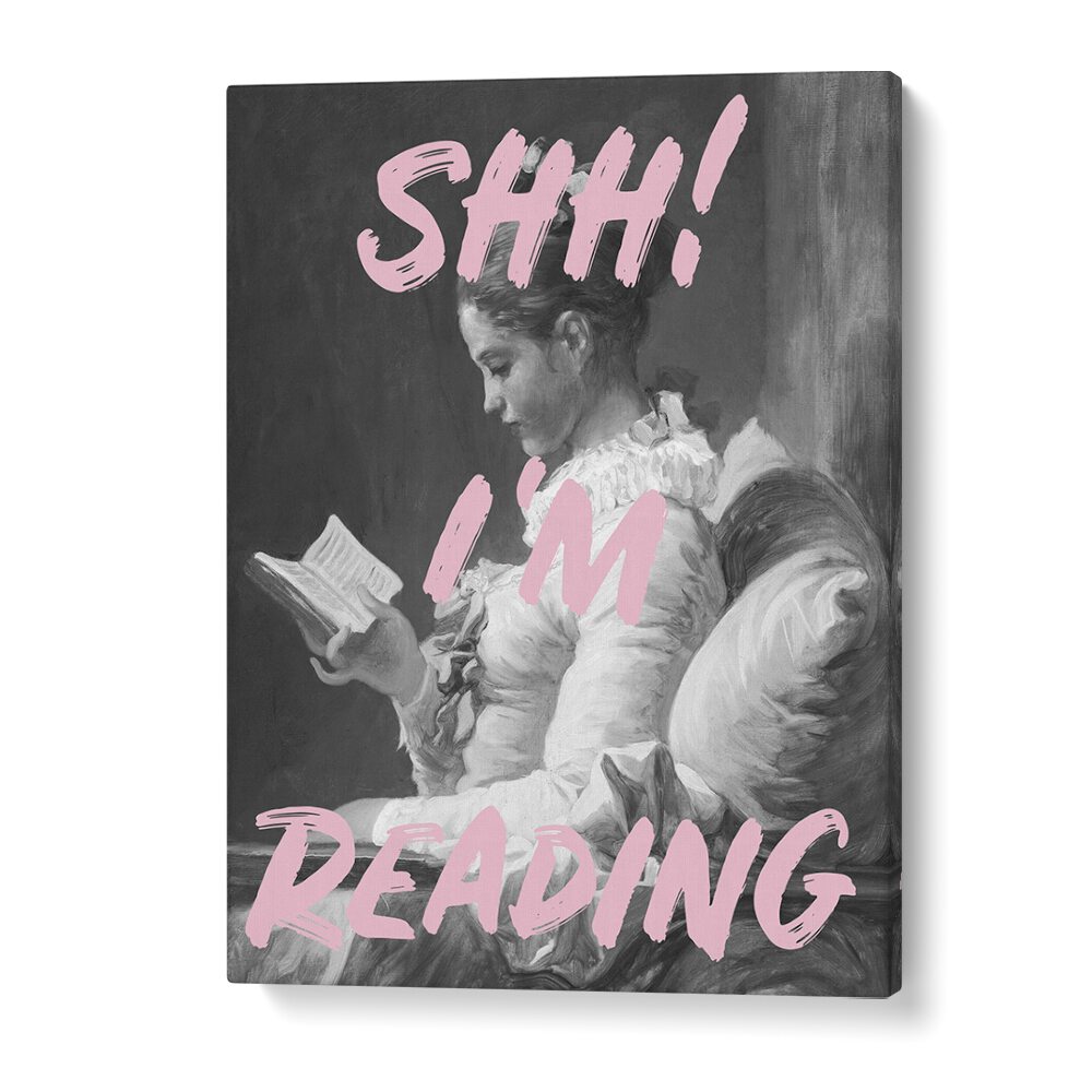 Enchant your space with the SHH IM READING, ALTERED ART PRINTS by Grace Digital Art Co., perfect for book lovers.