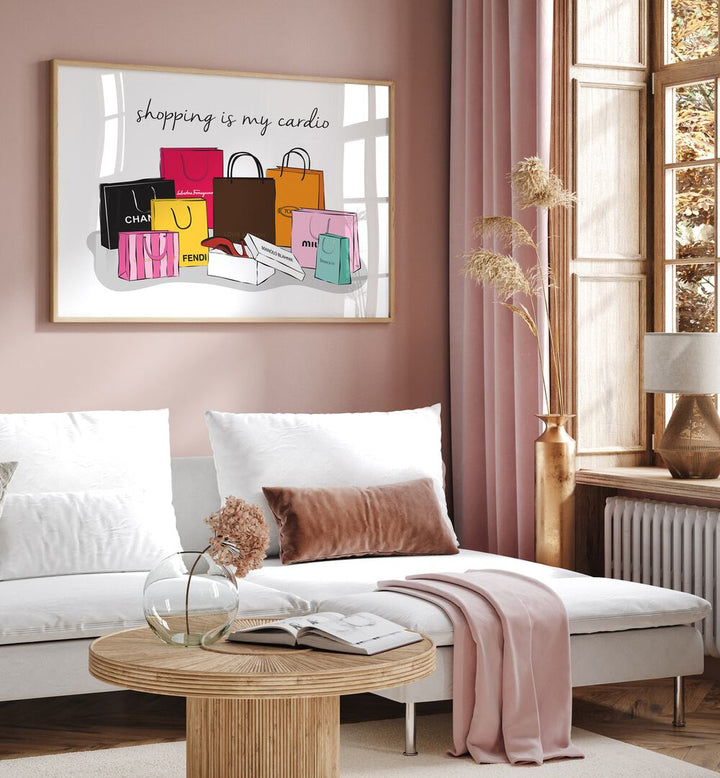 Stylish SHOPPING CARDIO, FASHION POSTERS by Martina enhance your space with chic art and vibrant shopping bag designs.