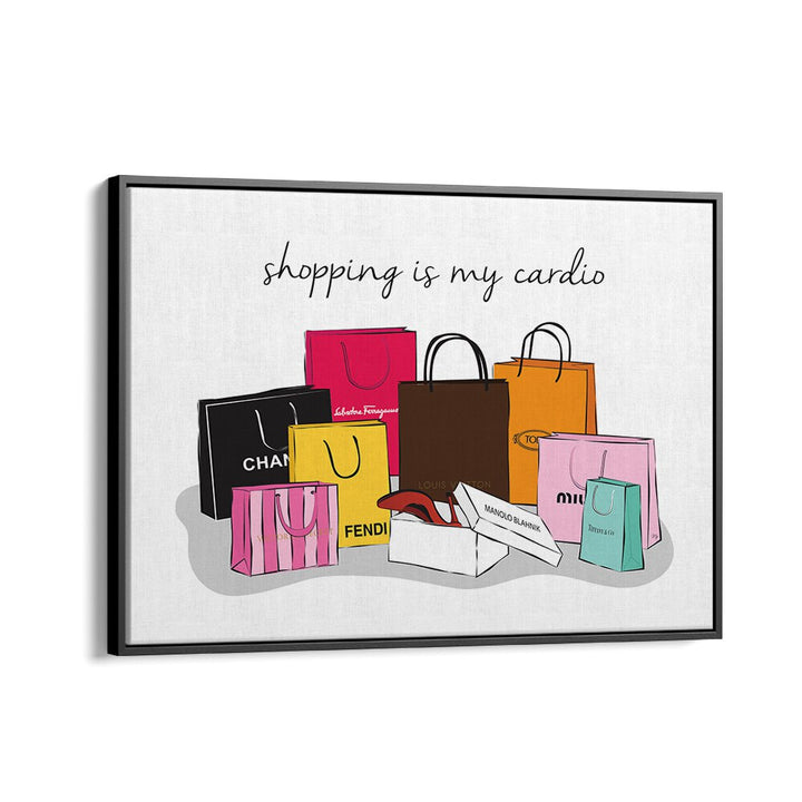 Stylish SHOPPING CARDIO, FASHION POSTERS by Martina showcase vibrant shopping bags for a chic decor accent.