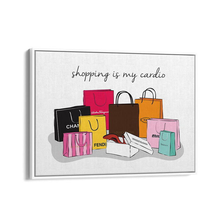 Colorful Shopping Cardio fashion posters featuring stylish bags, perfect for elevating any space with art and fashion.