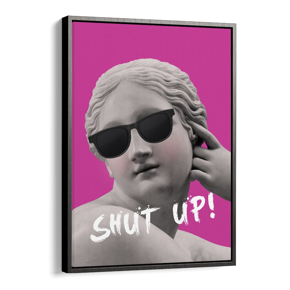 Colorful "SHUT UP II, ALTERED ART PRINTS" features a classic statue with sunglasses, by Grace Digital Art Co.