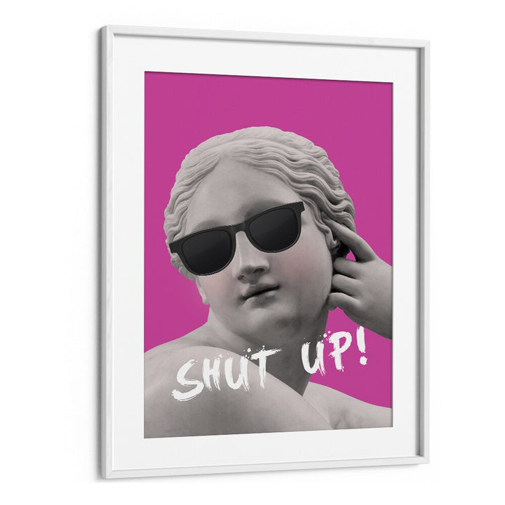Stylish SHUT UP II, ALTERED ART PRINTS by Grace Digital Art Co, features a classic bust with a modern twist in pink.