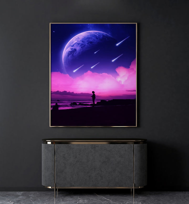 Stunning SILHOUETTE DREAMS, SURREAL ART PRINTS by Ritvik Takkar, capturing imagination in vibrant colors and cosmic themes.