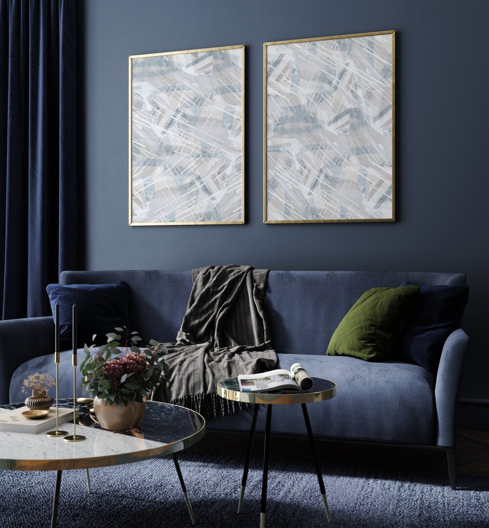 SILKEN WAVES SET, SET OF 2 PAINTINGS enhances living spaces with serene wave-inspired artwork and elegant framing.