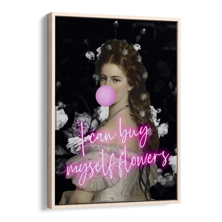 SISI FLOWERS, ALTERED ART PRINTS in an elegant oak floater frame, perfect for enhancing any space with creativity.