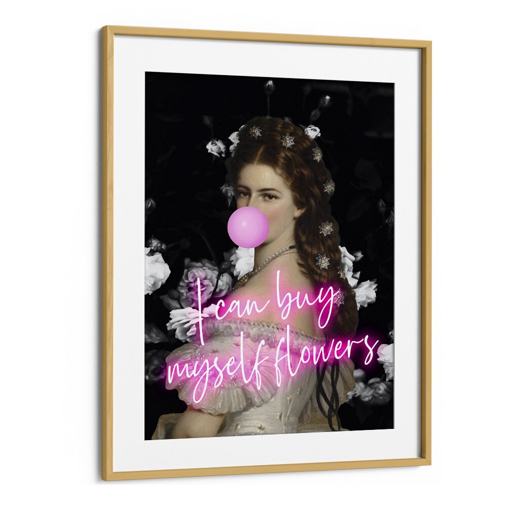 SISI FLOWERS, ALTERED ART PRINTS in elegant oak frame, blending classic beauty with modern flair for your decor.