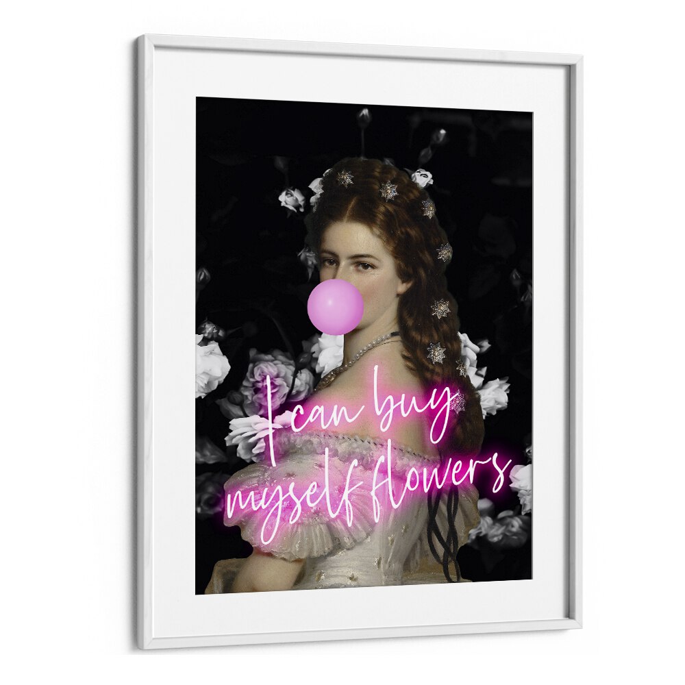 SISI FLOWERS, ALTERED ART PRINTS in a stylish white frame, perfect for enhancing your space with elegance.