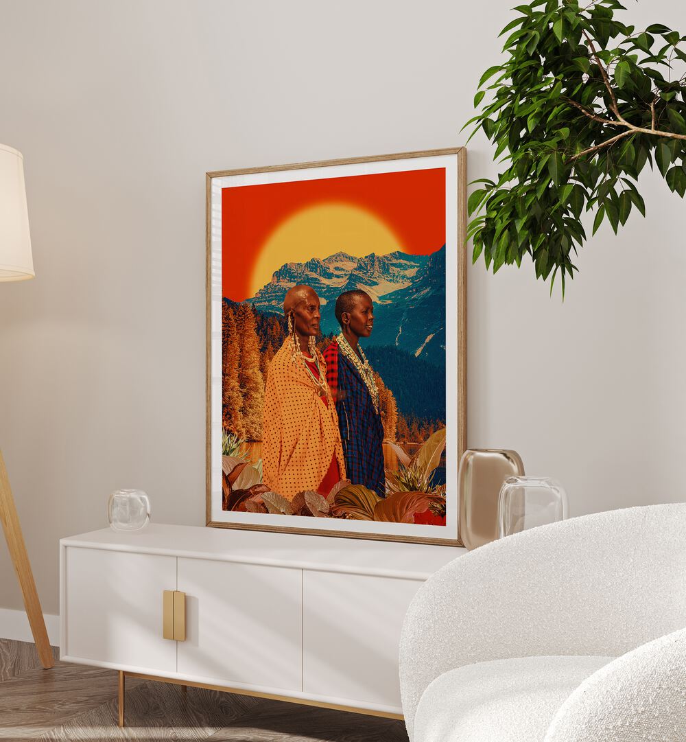 SISTER, AFRICAN ART PAINTINGS by Cosmo Zach showcases a stunning surreal landscape with two figures.